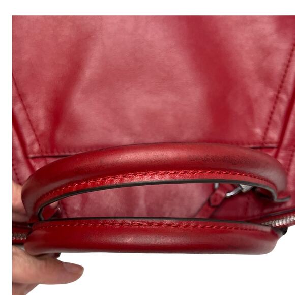 Michael Kors Sadie Large Cherry Red Leather Satchel Bag Silver Chain Hardware - Picture 14 of 16